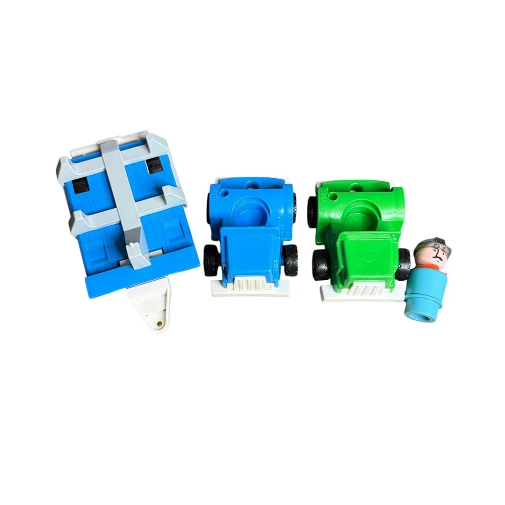 Vintage Fisher Price Little People 2 Semi Truck Rigs + Trailer & Figure Blue